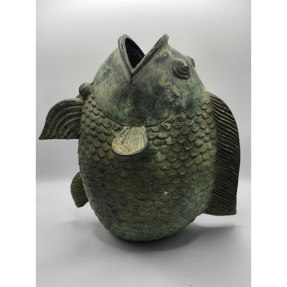 Brass Bronze Koi Fish Sculpture or Bookend 8 1/2 Inches Tall - Picture 3 of 6